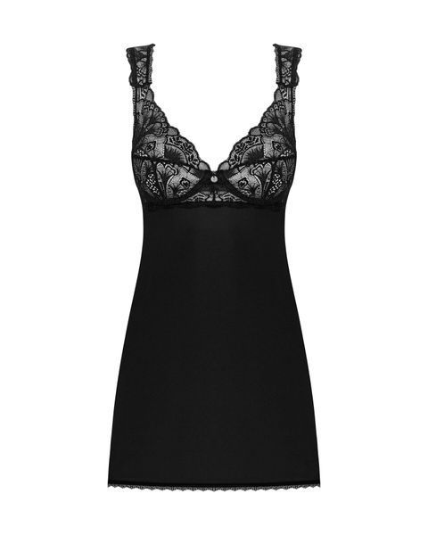 Сорочка бебі-дол з мереживом на грудях Obsessive Donna Dream babydoll M/L Black, стрінги SO8631 фото