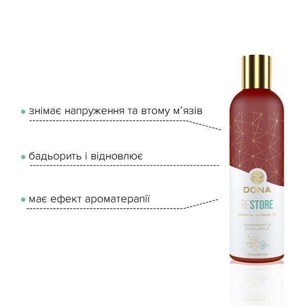 Натуральна масажна олія DONA Restore &ndash; Peppermint & Eucalyptus (120 мл) з ефірними оліями SO2620 фото