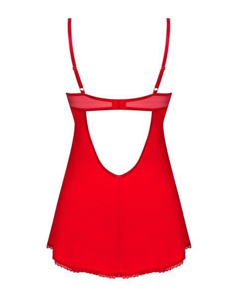 Пеньюар Obsessive Ingridia chemise & thong XL/2XL, красный, сорочка, стринги SO9038 фото