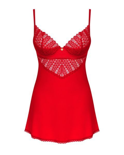 Пеньюар Obsessive Ingridia chemise & thong XL/2XL, красный, сорочка, стринги SO9038 фото