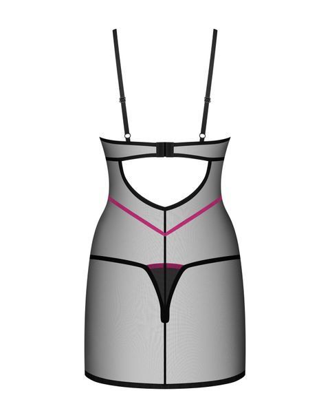 Пеньюар Obsessive Novenes chemise & thong, XL/2XL, облегающий, прозрачный, со стрепами, стринги в ко SX0621 фото