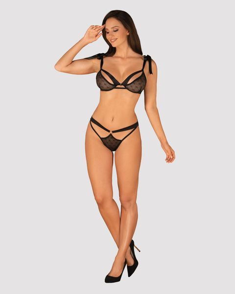 Полупрозрачный эротический комплект Obsessive Obsessivia 2pcs set black S/M, бюстгальтер и трусики, SO7297 фото