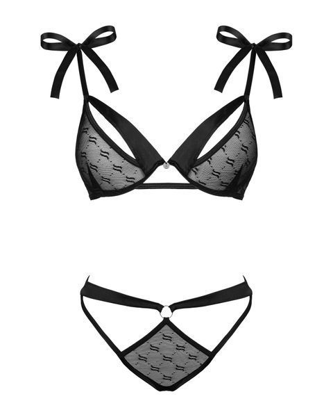 Полупрозрачный эротический комплект Obsessive Obsessivia 2pcs set black S/M, бюстгальтер и трусики, SO7297 фото