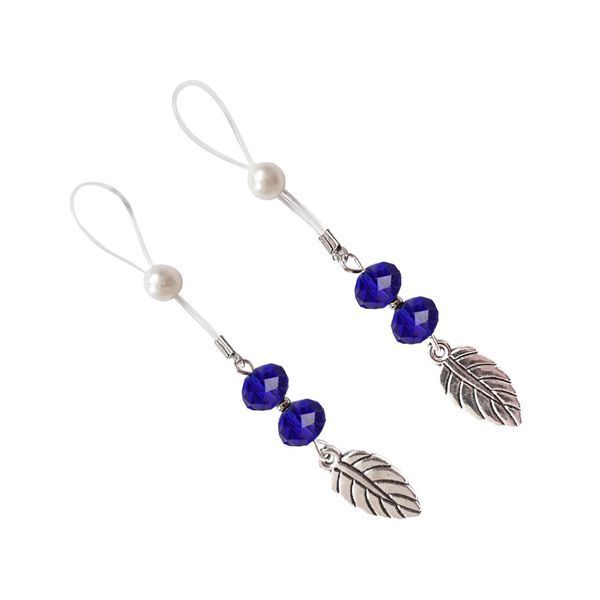 Украшения с бусинами и листиком для сосков Art of Sex &ndash; Nipple Jewelry Leaf, синие SO5395 фото