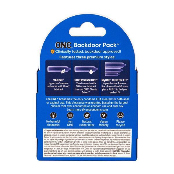 Презервативи ONE Backdoor 3 шт, картонна коробка (м'ята упаковка!!!) SX0785-R фото