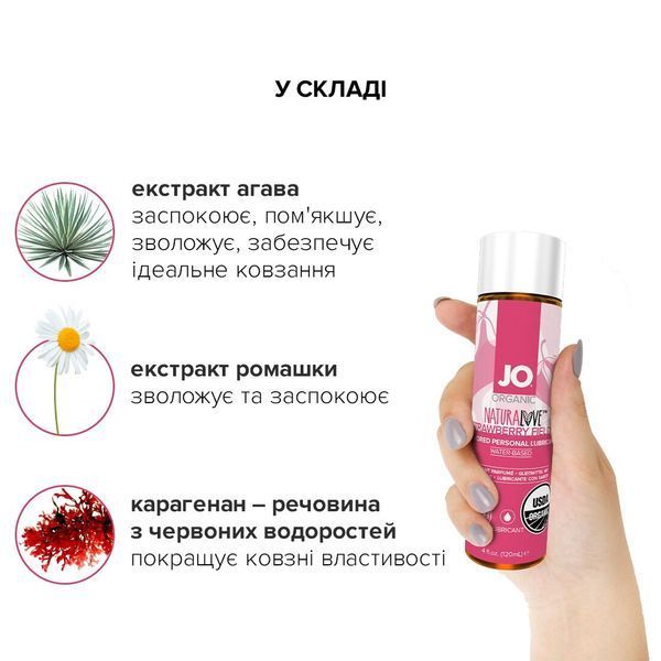 Смазка на водной основе JO NATURALOVE Strawberry (120 мл) с экстрактом ромашки и листьев агавы SO1662 фото