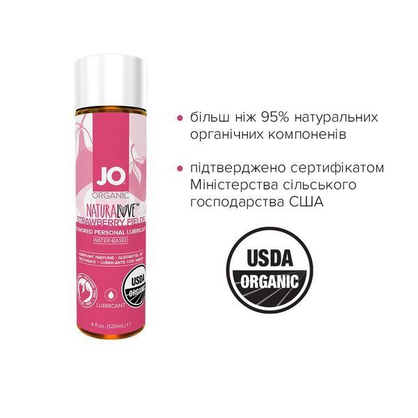 Смазка на водной основе JO NATURALOVE Strawberry (120 мл) с экстрактом ромашки и листьев агавы SO1662 фото