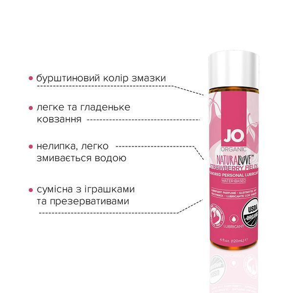Смазка на водной основе JO NATURALOVE Strawberry (120 мл) с экстрактом ромашки и листьев агавы SO1662 фото