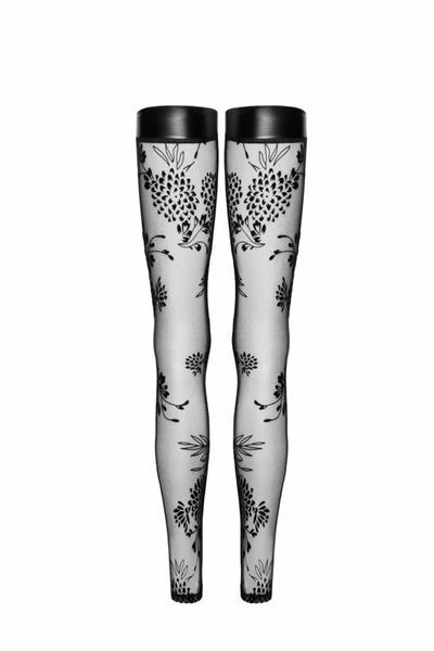 Панчохи Noir Handmade F243 Tulle stockings with patterned flock embroidery - L SX0157 фото