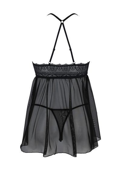 Пеньюар Passion KERRIA CHEMISE black, XXL/XXXL, мереживний верх, трусики в комплекті SX0490 фото