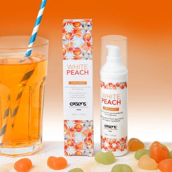 Массажное масло EXSENS Organic White Peach 50 мл разогревающее, без сахара, без парабенов, съедобное SO2381 фото
