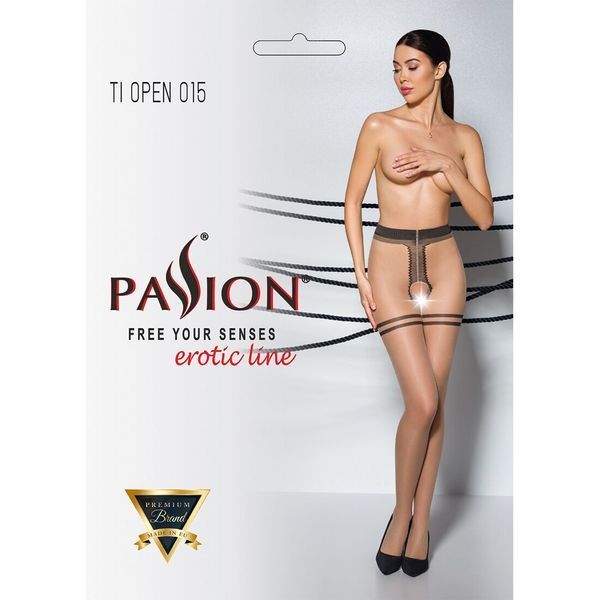 Тілесні колготки з доступом, контрастна подвійна резинка Passion TIOPEN 015 1/2 (20 den) beige SO5825 фото