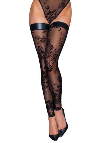 Панчохи Noir Handmade F243 Tulle stockings with patterned flock embroidery - 3XL SX0160 фото