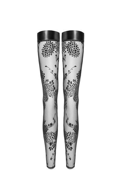 Чулки Noir Handmade F243 Tulle stockings with patterned flock embroidery - 3XL SX0160 фото