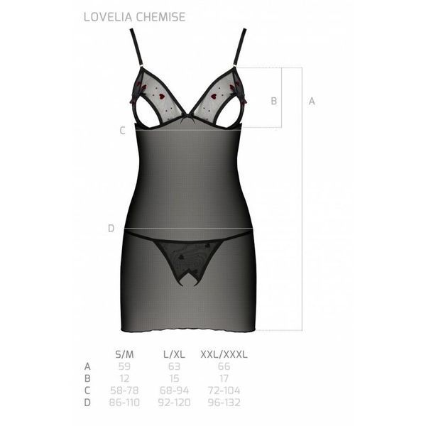 Сорочка с вырезами на груди, стринги Passion LOVELIA CHEMISE L/XL, black SO4759 фото