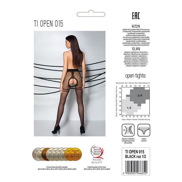 Колготки з відкритим доступом, контрастна подвійна резинка Passion TIOPEN 015 1/2 (20 den), black SO5827 фото