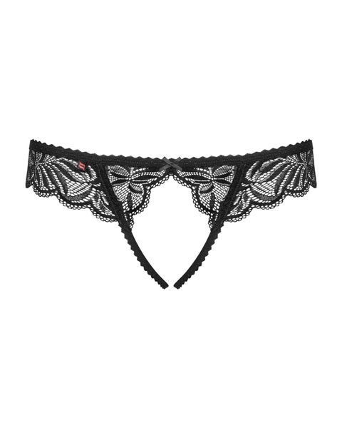 Мереживні танга з доступом Obsessive Contica crothchles thong L/XL, чорні SO7257 фото