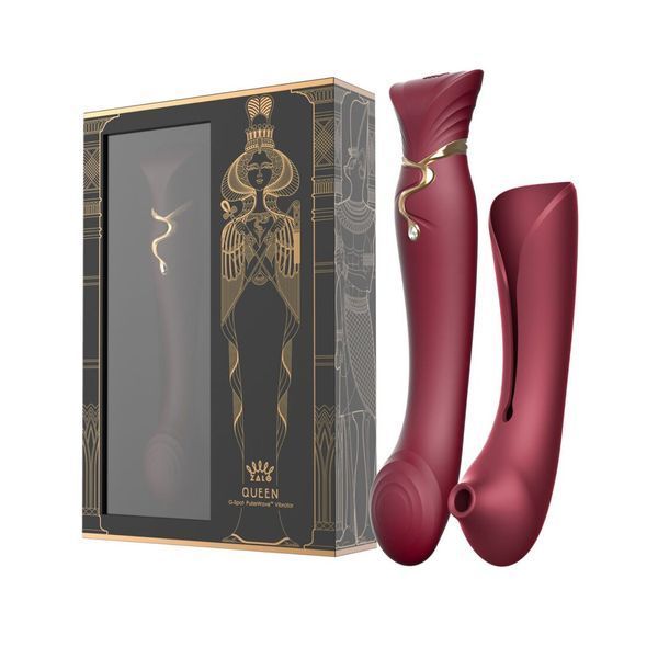 Смартвибратор 3в1 Zalo &mdash; Queen Wine Red, пульсирующая жемчужина и вакуум, кристалл Swarovski SO6662 фото