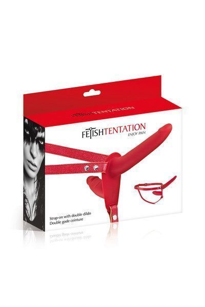 Подвійний страпон Fetish Tentation Strap-On with Double Dildo Red (м'ята упаковка!!!) SO3750-R фото