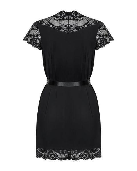 Сатиновый открытый пеньюар на поясе Obsessive 810-PEI&ndash;1 peignoir black S/M, черный SO7160 фото