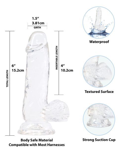 Прозрачный фаллоимитатор на присоске ADDICTION &mdash; Clear Dildo with Balls 6&Prime;, вибропуля в подарок SO5580 фото