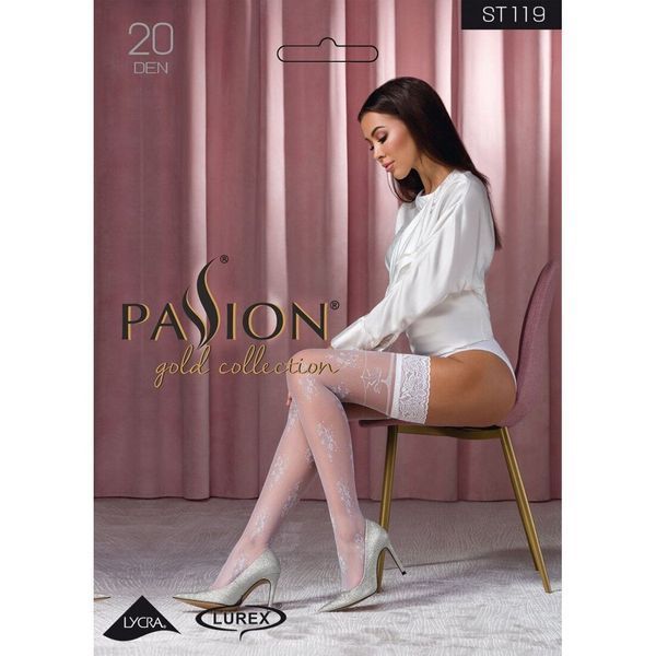 Чулки Passion ST119 1/2 white, ажурная силиконовая резинка с цветочным декором и люрексовой нитью SO5782 фото