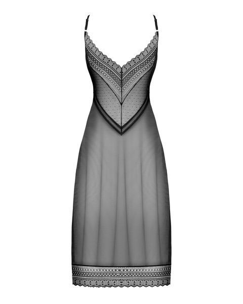 Полупрозрачная длинная сорочка Obsessive Estiqua chemise M/L, черный, ассиметричный крой SO7263 фото