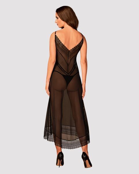 Полупрозрачная длинная сорочка Obsessive Estiqua chemise M/L, черный, ассиметричный крой SO7263 фото