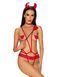 Эротический костюм чертика из стреп Obsessive Evilia teddy red S/M, боди, чокер, накладки на соски, SO7706 фото 1