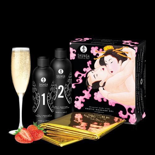 Гель для NURU масажу Shunga Oriental Body-to-Body &ndash; Sparkling Strawberry Wine плюс простирадло SO2551 фото
