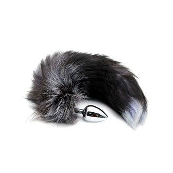 Металлическая анальная пробка Лисий хвост Alive Black And White Fox Tail S (мятая упаковка!!!) SO6321-R фото