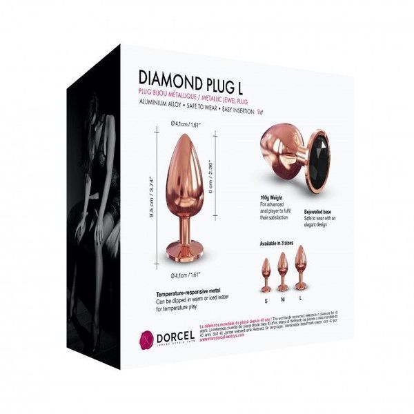 Металева анальна пробка із прикрасою у вигляді кристалу Dorcel - Diamond Plug Rose Gold L SO5530 фото