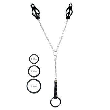 Зажимы для сосков Art of Sex - Nipple clamps for Men Black clover с эрекционными кольцами SO9838 фото
