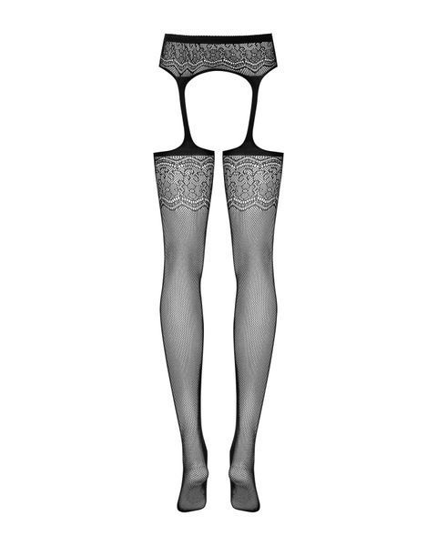 Сітчасті панчохи-стокінги з квітковим малюнком Obsessive Garter stockings S207 S/M/L, чорні, імітаці SO7266 фото