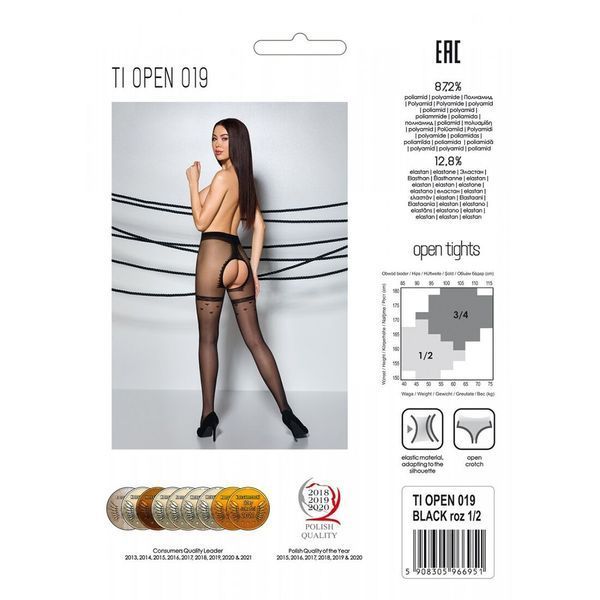 Колготки с открытым доступом, имитация чулок Passion TIOPEN 020 black 3/4 (20 den) SO8495 фото