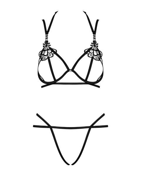 Еротичний комплект зі стреп Obsessive Badossa 2-pcs set S/M, чорний, з доступом, бюстгальтер, стрінг SO7217 фото