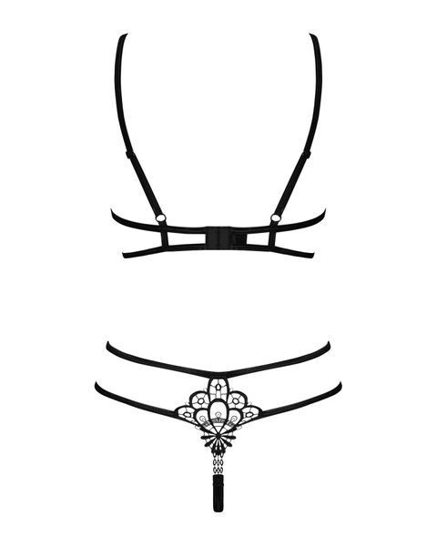 Еротичний комплект зі стреп Obsessive Badossa 2-pcs set S/M, чорний, з доступом, бюстгальтер, стрінг SO7217 фото