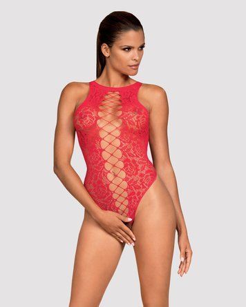 Ажурный бодистокинг с эффектом шнуровки Obsessive B120 teddy red S/M/L, красный (мятая упаковка!!!) SO7208-R фото