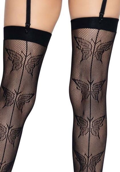 Чулки-сетка со швом сзади Leg Avenue Butterfly back seam thigh highs One size Black SO8579 фото