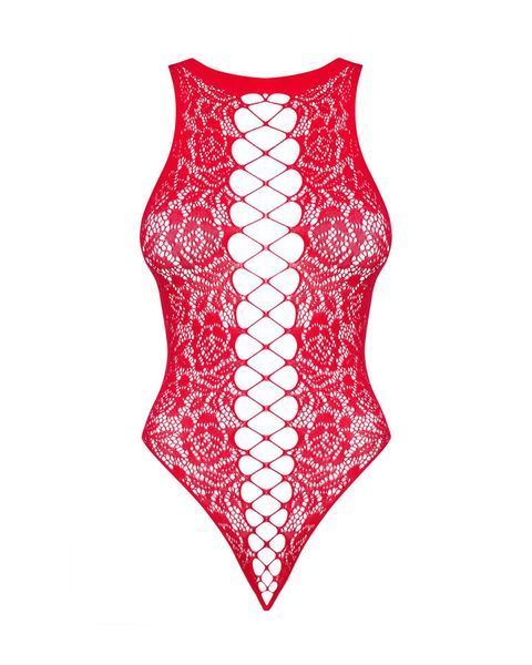 Ажурный бодистокинг с эффектом шнуровки Obsessive B120 teddy red S/M/L, красный (мятая упаковка!!!) SO7208-R фото