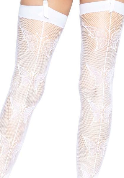 Чулки-сетка со швом сзади Leg Avenue Butterfly back seam thigh highs One size White SO8580 фото