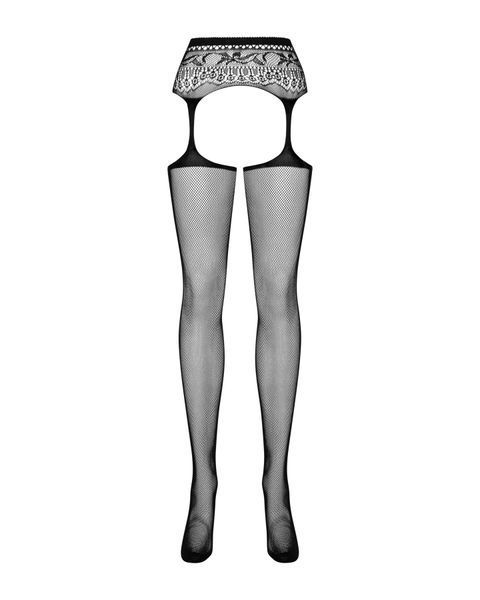 Сетчатые чулки-стокинги с кружевным поясом Obsessive Garter stockings S307 XL/XXL, черные, имитация SO7271 фото