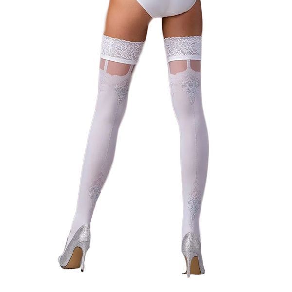 Панчохи Passion ST121 3/4 white на ажурній силіконовій резинці з квітковим орнаментом і вертикальним SO5792 фото