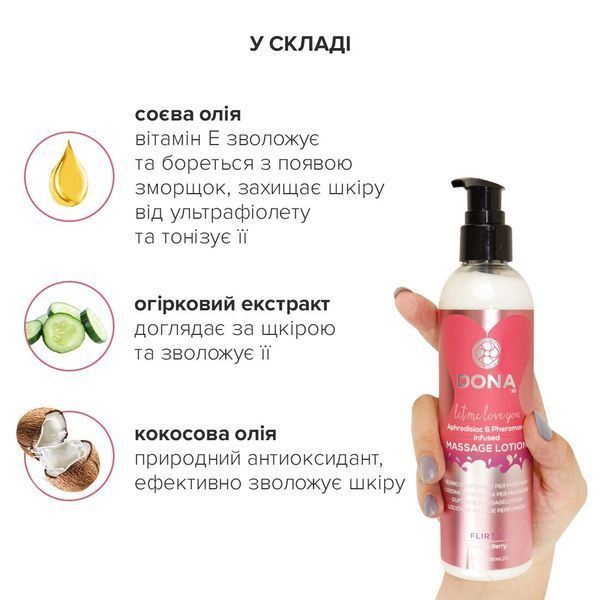 Массажный лосьон DONA Flirty &mdash; Blushing Berry (235 мл) увлажняющий с афродизиаками и феромонами SO2103 фото
