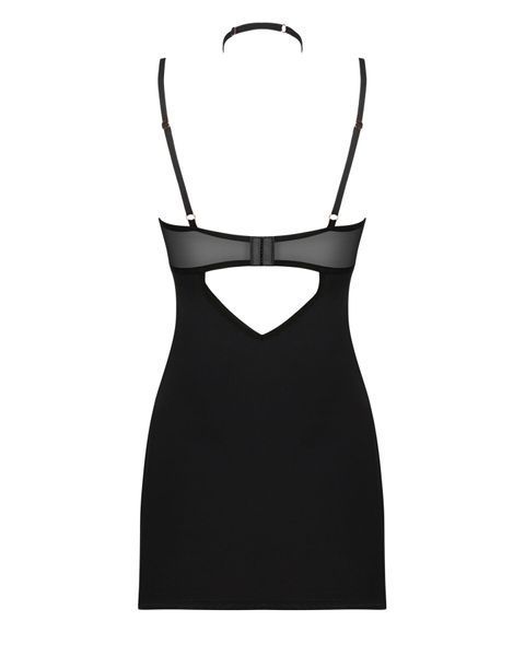 Сорочка Obsessive Selinne chemise & thong XS/S Black, стринги, двойные бретели SO8670 фото