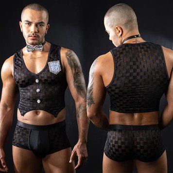 Мужской эротический костюм официанта JSY &laquo;Обаятельный Михаэль&raquo; One Size, топ, трусы, бабочка (мятая SX0433-R фото
