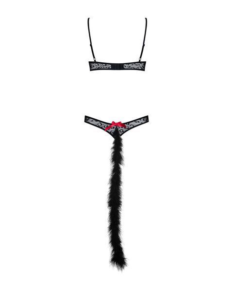 Еротичний костюм гепарду Obsessive Gepardina 3 pcs costume S/M, чорний, хутряне оздоблення, монокіні SO7276 фото