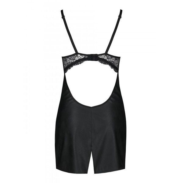 Бебі-дол з еко-шкіри та мережива Passion LOONA CHEMISE L/XL, black SO5358 фото