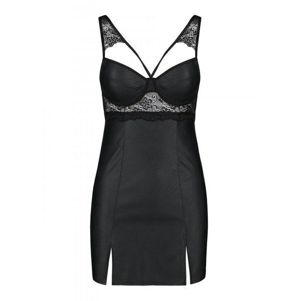 Бэби-долл из эко-кожи и кружева Passion LOONA CHEMISE S/M, black SO5359 фото