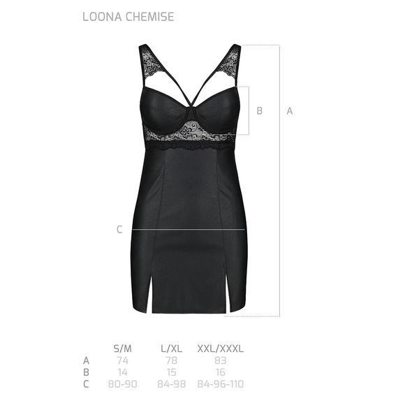 Бэби-долл из эко-кожи и кружева Passion LOONA CHEMISE S/M, black SO5359 фото